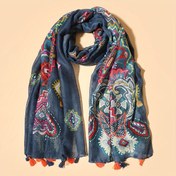 Resim 1 adet Unisex Boho Şık Yaprak ve Çiçek Desenli El Yapımı Püsküllü Eşarp Şal, %100 Polyester, Dokuma, Hafif 76.3g/m², Çok Yönlü Bohem Stil Aksesuar 
