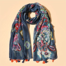 Resim 1 adet Unisex Boho Şık Yaprak ve Çiçek Desenli El Yapımı Püsküllü Eşarp Şal, %100 Polyester, Dokuma, Hafif 76.3g/m², Çok Yönlü Bohem Stil Aksesuar 