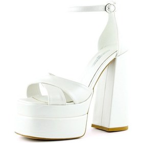 Resim Erkan Saçmacı Celine İnci Beyaz Önü Açık Çapraz Bantlı Çift Platformlu Kalın Topuklu Abiye Gelin Ayakkabısı 