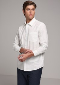 Resim Regular Fit Shirt Neck Düz Erkek Beyaz Uzun Kol Gömlek Colin's