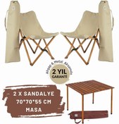 Resim Bag The Joy Ahşap Katlanır Masa Sandalye Seti Kahverengi Iskelet Bej Kılıf -70x70x55 Kahverengi Masa 