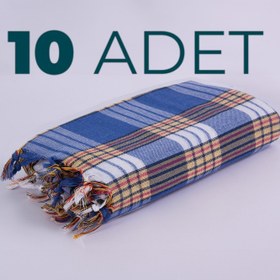 Resim %100 Pamuk Mavi Hamam Peştemali 10'lu - 80 X 160 Cm 