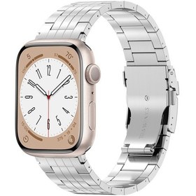 Resim iOs Watch Uyumlu Serisi 6 44mm Zırh 5 Boncuklu Titanyum Saat Bandı Gümüş İçin 