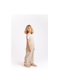 Resim Oliven The Kid Unisex V Yaka Paça Lastikli Keten Salopet Naturel Naturel Bej 