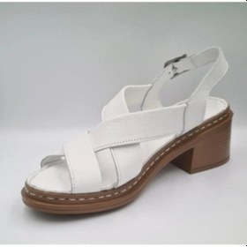 Resim Mammamia D25ys-2560-lx Kadın Hakiki Deri 5 Cm Kalın Topuklu Comfort Sandalet Beyaz Siyah 