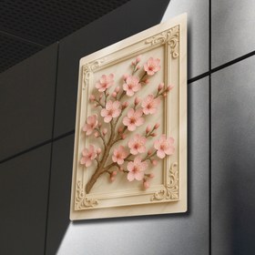 Resim Kiraz Çiçeği, Sakura Rölyef 3D - Metal Tablo - XL (40x60) / 2 Parça / 0.50 mm / Mıknatıslı Kurulum 