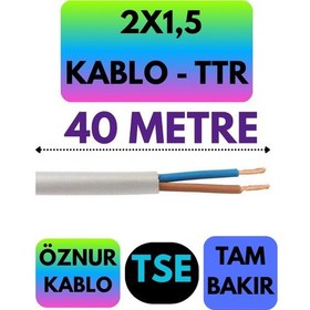 Resim Öznur 2x1,5 Ttr Kablo Beyaz Metre Seçenekli - 40 Metre 