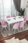 Resim Canisa Concept Via Serisi 80x132 Açılabilir Mutfak Masası Takımı Beyaz Mermer Desen Masa 6 Pembe Sandalye 
