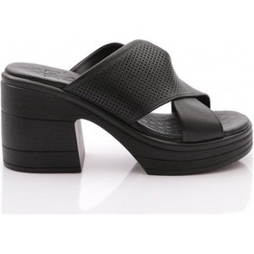 Resim Dgn 1006 Kadın Çapraz Şeritli Topuklu Terlik Siyah 