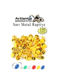 Resim Sarı Raptiye 150 Adet 1 Paket Renkli Pvc Kaplı Başlıklı Raptiye Plastik Yuvarlak Düğmeli Raptiye Pano Okul Ofis Büro Ev 