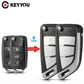 Resim KEYYOU 2/3 Düğmeli Katlanır Uzaktan Anahtar Kılıfı VW Golf, Tiguan, Polo, Passat B5, Jetta, Skoda, Seat için Uyumlu - Plastik Araba Anahtarı Değişim Yuvası 