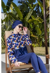 Resim Mayom Tam Kapalı Crop Model Çiçek Desenli Tesettür Mayo-2523 Lacivert-desenli 