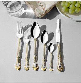 Resim Nehir Lalezar Altın Saten 12 Kişilik 72 Parça Kutulu Çatal Kaşık Bıçak Takımı Altın 