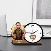 Resim Erkek Kurye Karikatürlü MDF Masa Saati 