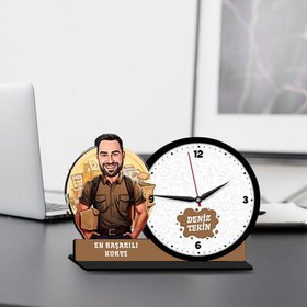 Resim Erkek Kurye Karikatürlü MDF Masa Saati 