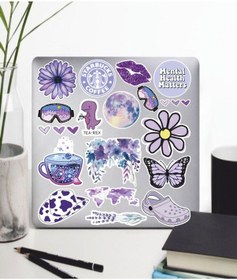 Resim Mor Temalı Sticker Seti Laptop Ajanda Pc Tablet Telefon Defter Etiket Bullet Journal Diğer 