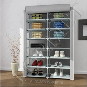 Resim Beyaz Pazar Ayakkabılık Bez Dolap Metal Profilli Çok Amaçlı 14 Raflı Gri Renk Metal Profil Ayakkabılık Gri 