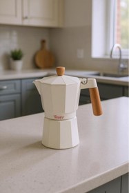 Resim FeyzaDesign 6 Fincan Moka Pot, Şık Bej Renkli Kahve Demleme Aracı 