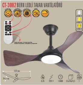 Resim ALLCHEAPSHOPPİNG Cata Bern Dimlenebilir Işıklı 3 Kanatlı Uzaktan Kumandalı Tavan Tipi Vantilatör Ct 3002 