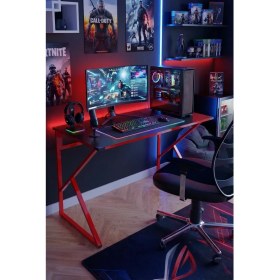 Resim Yüceer Home Redline Vortex Oyuncu Masası 120X60 cm Antrasit - Kırmızı Metal Ayaklı Gaming Desk 