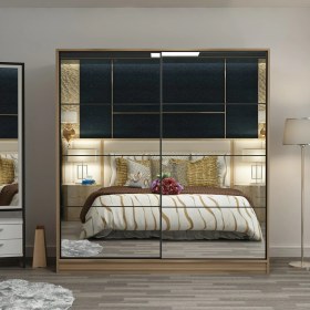 Resim Minar Kale 2 Kapaklı Aynalı Sürgülü Dolap 180 cm - Dore 210 cm 