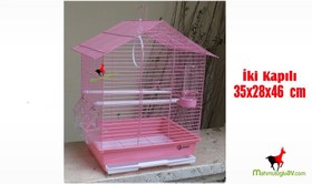 Resim Dayang iki kapılı çatılı muhabbet kafesi 35x28x46 cm pembe 