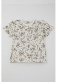 Resim Breeze Kız Çocuk Şortlu Pijama Takımı Çiçek Desenli 4-8 Yaş, Ekru 