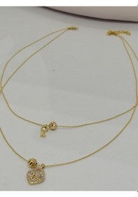 Resim Glamglamour İnce Top Gold Renk Zincir İkili Anahtar Kilit Uçlu Kadın Kolye Gold Renk 