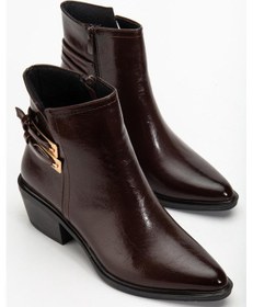 Resim Kadın Topuklu Bot Kahve Rugan Sivri Vestern Toaklı-4177 Kahve 