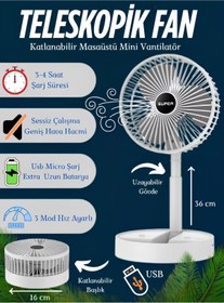 Resim nextbuy Katlanabilir Teleskopik Şarjlı Fan Masaüstü 3 Kademeli Soğutucu Taşınabilir Vantilatör Pervanesi 