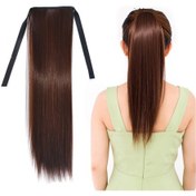 Resim Sones Doğal Uzun Düz Saç At Kuyruğu Bandaj Tarzı Peruk At Kuyruğu Kadınlar İçin, Uzunluk: 45 Cm Kestane 