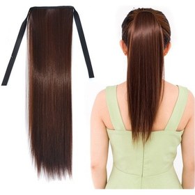 Resim Sones Doğal Uzun Düz Saç At Kuyruğu Bandaj Tarzı Peruk At Kuyruğu Kadınlar İçin, Uzunluk: 45 Cm Kestane 