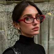 Resim Kadın Retro Oval Tam Çerçeve Moda Gözlükleri, Şeffaf PC Lensler, Kırmızı Plastik Aksesuarlar ve Metal Menteşeler - Günlük Kullanım ve İşe Giderken İdeal, Günlük Kullanım Gözlükleri | Retro Şık Stil | Polikarbonat Lens 
