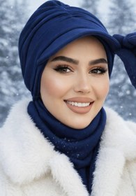 Resim Aişe tesettür Lacivert Tesettür Şapka Ve Etol Takım 