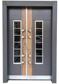 Resim Tezwood Tez-0157 Antrasit-saruhan Düz Model Bina Giriş Kapısı 