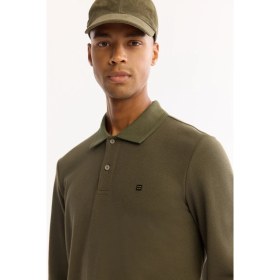 Resim AVVA Erkek Haki Polo Yaka Pamuklu Basic Slim Fit Sweatshirt B001080 
