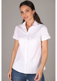 Resim Sweetness Kadın Beyaz Kısa Kollu Likralı Gömlek Beyaz 