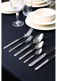 Resim Lugga Linda Sade Çatal Kaşık Bıçak Takımı 12 Kişilik 84 Parça Gri 