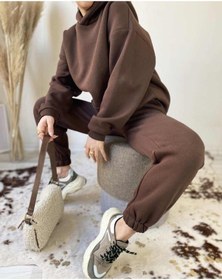 Resim Unisex Kapüşonlu Ikili Eşofman Takımı Kahve-7077 