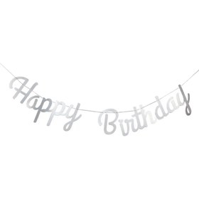 Resim Gümüş Happy Birthday Banner - Gümüş / Tek Ebat 