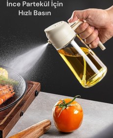 Resim Cam Sprey Yağdanlık 2'si 1 Arada Kullanım Damlatmaz Conta Başlıklı Borosilikat Dökme Ağızlı Yağdanlık KW-345 - Yeşil 