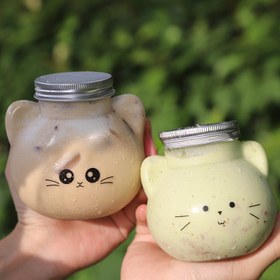 Resim 500ml Şeffaf PET Kedi Şekilli Şişe - Sevimli Kedi Yüz Tasarımlı, Gıda Sınıfı Yeniden Kullanılabilir Boba Çayı, Smoothie ve Milkshake Kapları - Mutfak & Restoran Kullanımı İçin, Eğlenceli Mutfak Eşyası, Gıda Malzemesi 