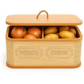 Resim Dekorasyaa 2 Bölmeli Patates Soğanlık - Bambu - Dikdörtgen - Açık Natural Desen Açık Kahverengi 