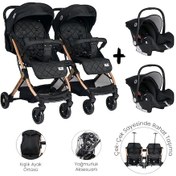 Resim Lorelli Fiorano Kabin Set İkiz Bebek Arabası - Black 