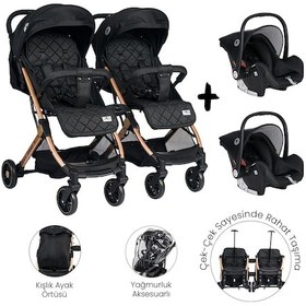 Resim Lorelli Fiorano Kabin Set İkiz Bebek Arabası - Black 