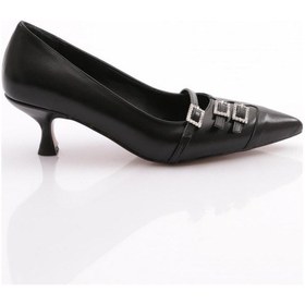 Resim Dgn 2850 Önü Tokali Kisa Topuklu Kadin Ayakkabi Siyah 