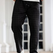 Resim Erkekler için Rahat Ekose Uyku Pantolonu - Günlük Çizgili Loungewear Pijama Altı İpli, Makinede Yıkanabilir Polyester, Siyah Beyaz Izgara Desenli, Düz Paça Ev veya Dinlenme İçin 