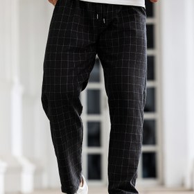 Resim Erkekler için Rahat Ekose Uyku Pantolonu - Günlük Çizgili Loungewear Pijama Altı İpli, Makinede Yıkanabilir Polyester, Siyah Beyaz Izgara Desenli, Düz Paça Ev veya Dinlenme İçin 