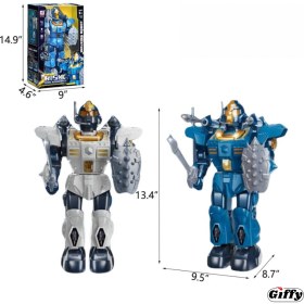 Resim Giffy Pilli Işıklı ve Müzikli Roket Atan Savaşçı Robot 34 cm - Aksesuarlı Sesli Işıklı Robot (Mavi-Beyaz) 