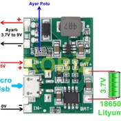 Resim Genel Markalar Tp4056 18650 Lityum Pil Şarj Micro Usb Ayarlı Voltaj Yükseltici 3-7v To 27v Boost Step Up Lion Akü 